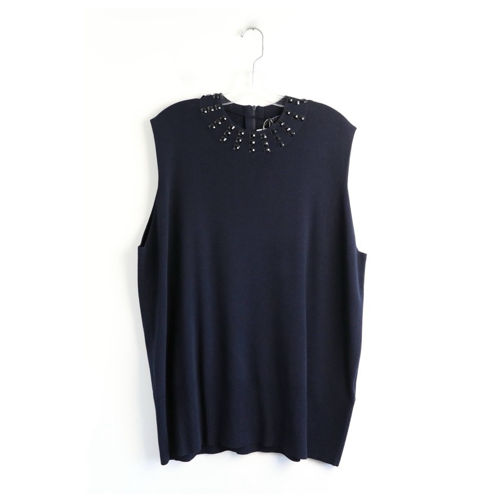 NWT Samoon by Gerry Weber Sleeveless Sweater 22 beaded knit top new navy blue